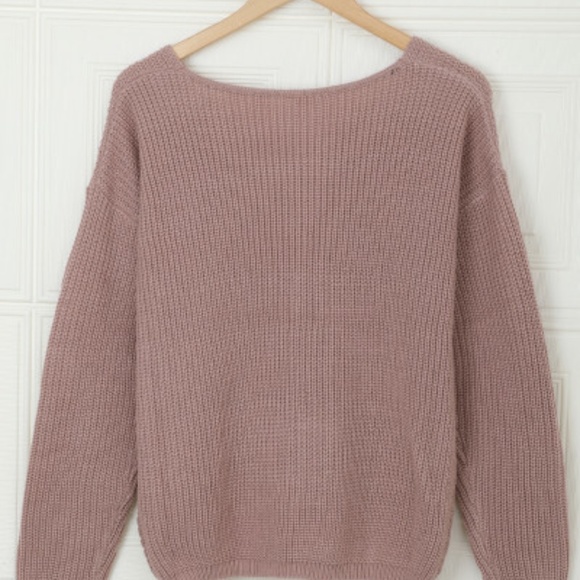 💝HP Blush vneck lace up knitted sweater sz sm - Picture 4 of 6